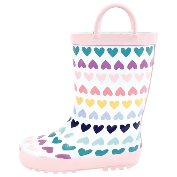 slide 1 of 1, Hudson Baby Infant Girl Rain Boots, Pastel Hearts 10T - Medium - Pastel Hearts