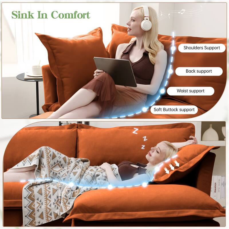 Slip-covered Armchair with Cushions and Pillows, Chenille, Orange