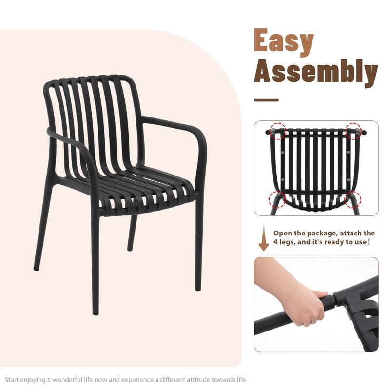 Outdoor Dining Set 5-Piece Stackable Plastic Lightweight Dining Armchair and Extendable Dining Table