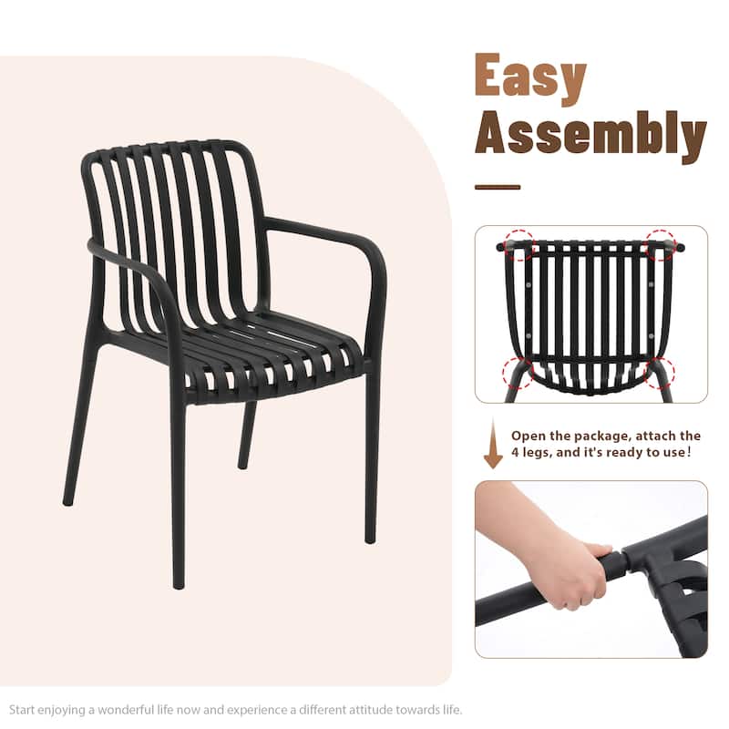 Outdoor Dining Set 9-Piece Stackable Plastic Lightweight Dining Armchair and Extendable Dining Table