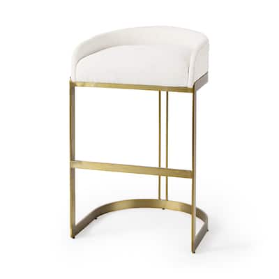 HomeRoots 35" White Nickel Low back Bar Chair - 19.69"W x 20.47"D x 32.68"H