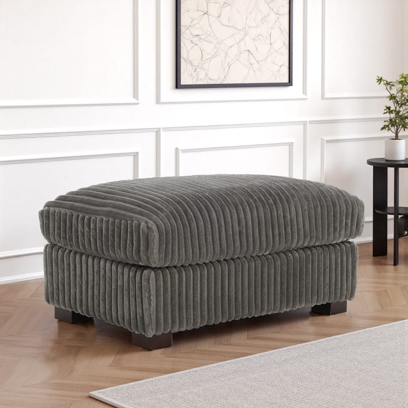 40" W Oversized Rectangle Plush Corduroy Ottoman - Light Grey
