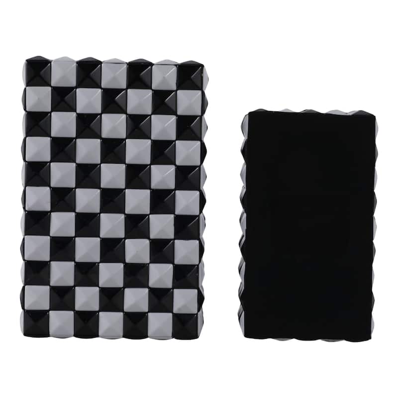 Resin Modern Storage Box Pyramid Checkerboard (Set of 2) - 4/5" Black - 11.75" x 7.75" x 4.5"