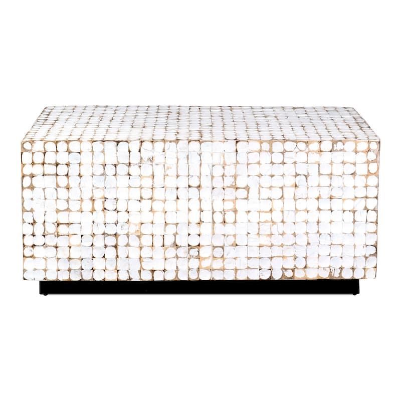 White Patina Coconut Shell Rectangular Coffee Table by East at Main - White Patina