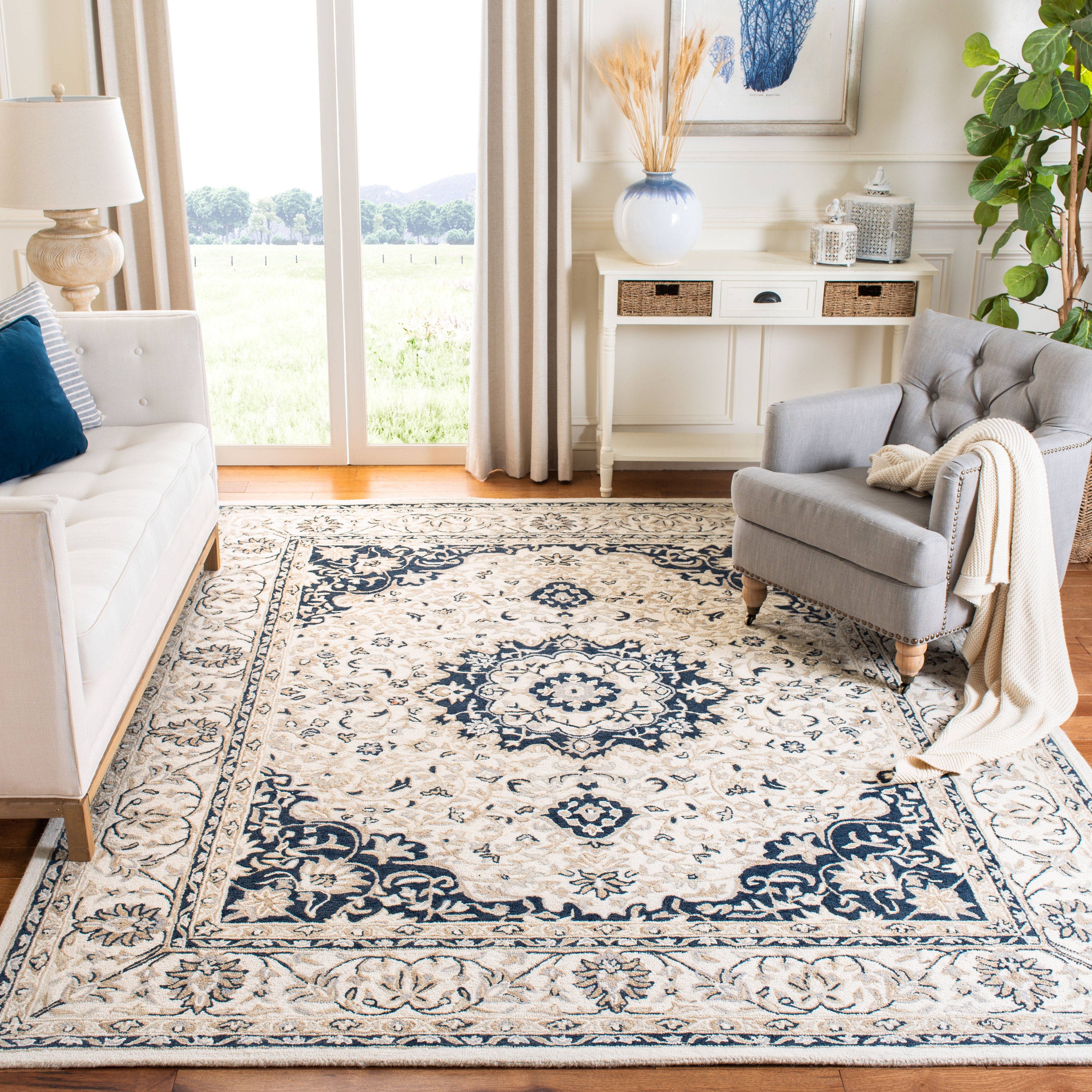SAFAVIEH Handmade Micro-Loop Falak Transitional Medallion Wool Rug-