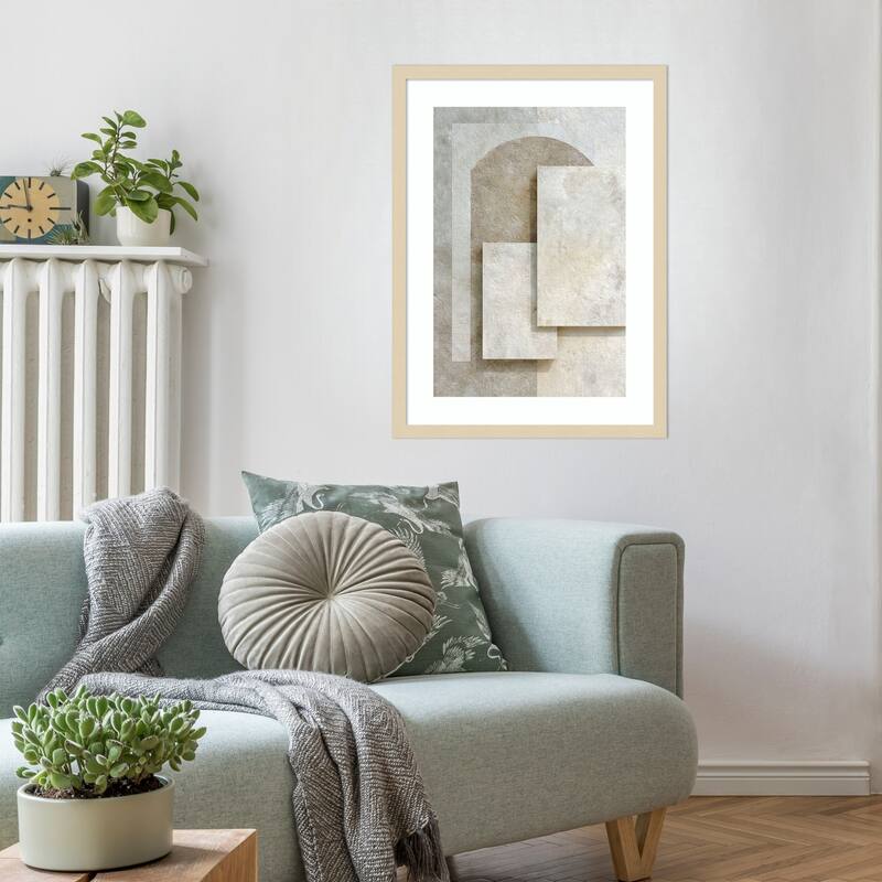 Abstract Beige White Geometric Marble Minimal by Tradelink inhouse artist Wood Framed Wall Art Print