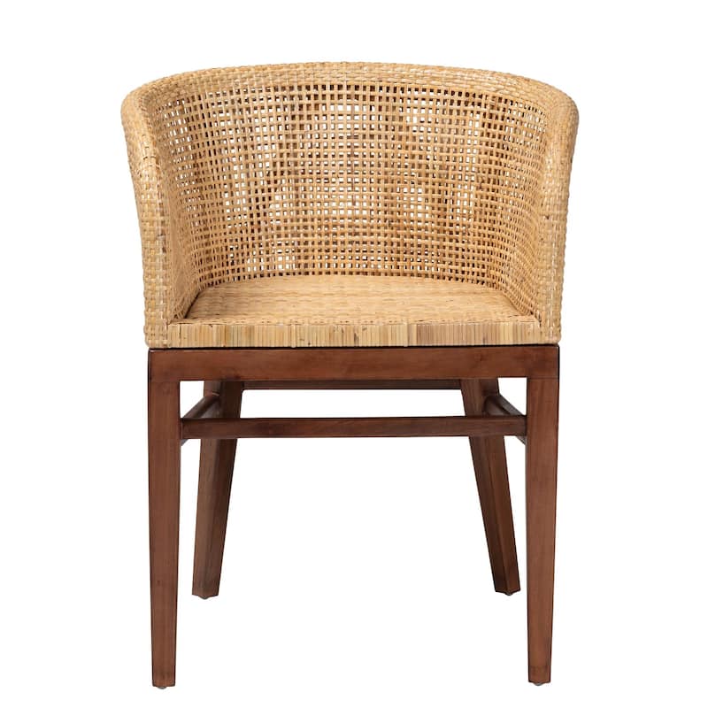 Papua Modern Bohemian Natural Rattan and Acacia Wood Dining Chair