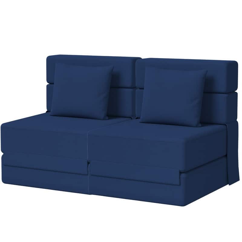 Convertible Compression Corduroy Sectional Sofa (Set of 2) - Navy Corduroy