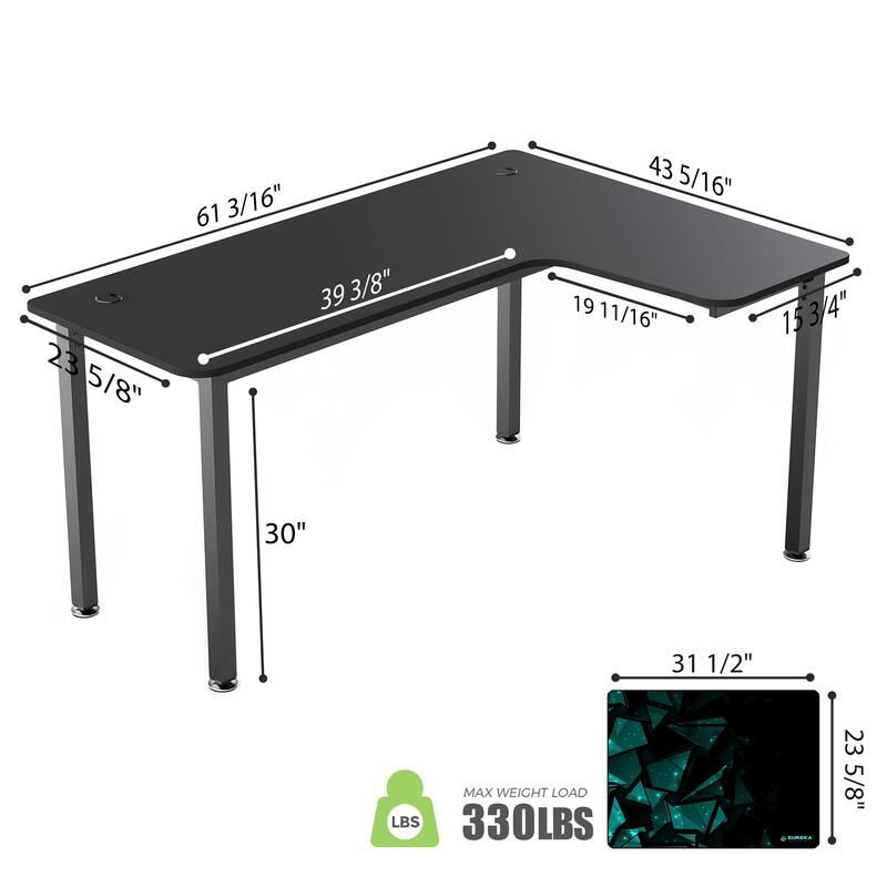 60" Large Home Office Corner Desk L-Shaped Computer Desk with Mouse Pad