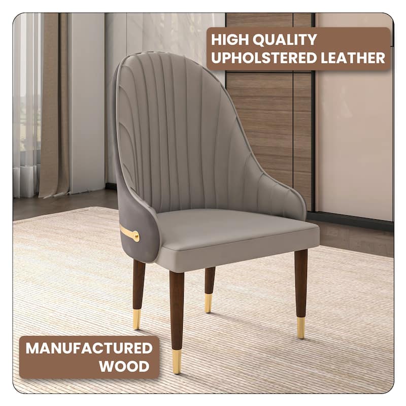 Leather Dining Chair with a Ripple Back and Gold Accents Design Elara Collection