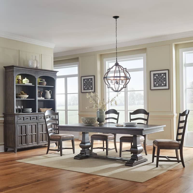 Paradise Valley Saddle Brown Trestle Table Set - 5-Piece Set - Ladderback Chairs