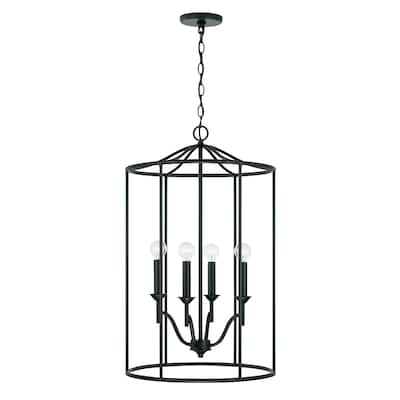 Peyton 18" 4-light Matte Black Cage Lantern Foyer Pendant