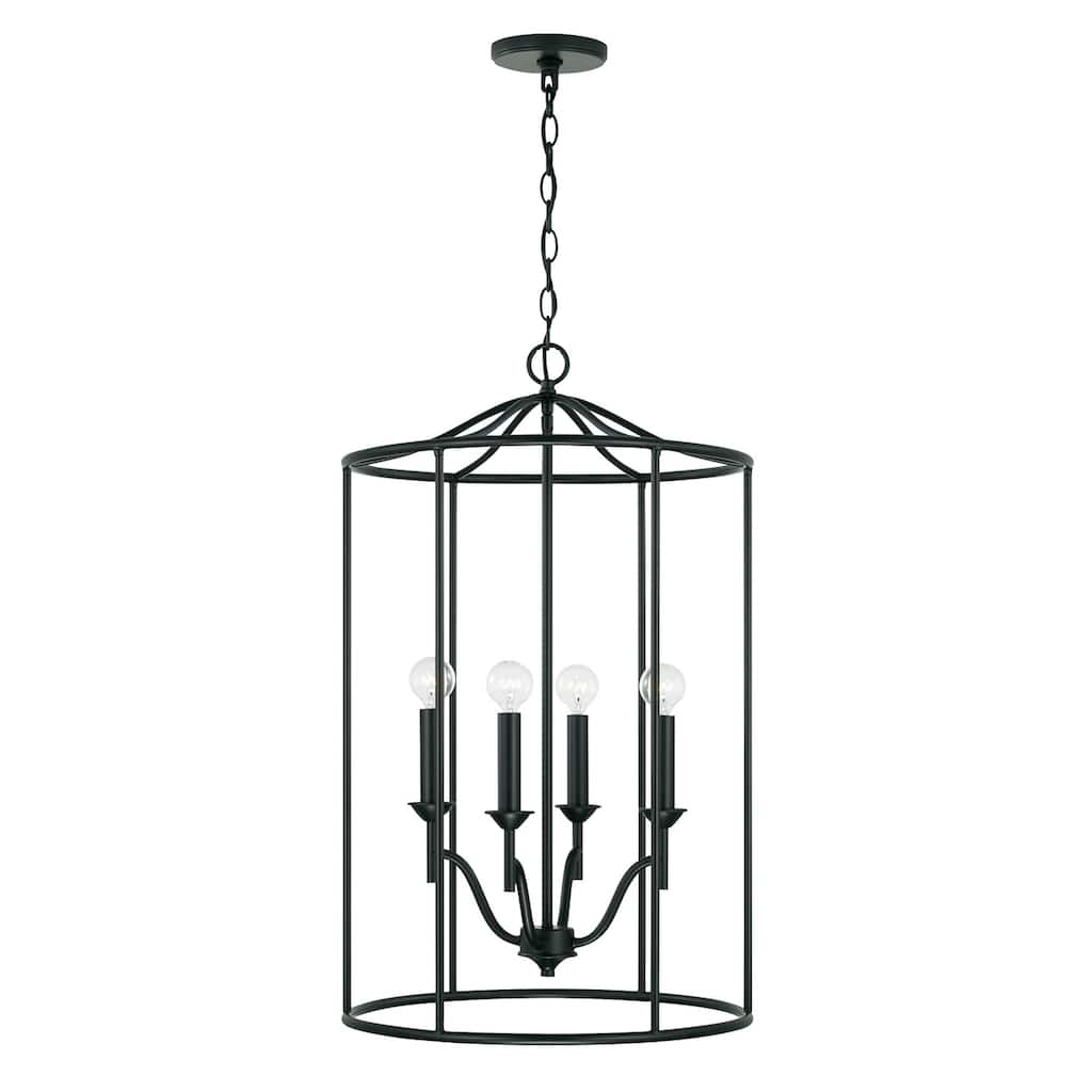 Peyton 18" 4-light Matte Black Cage Lantern Foyer Pendant