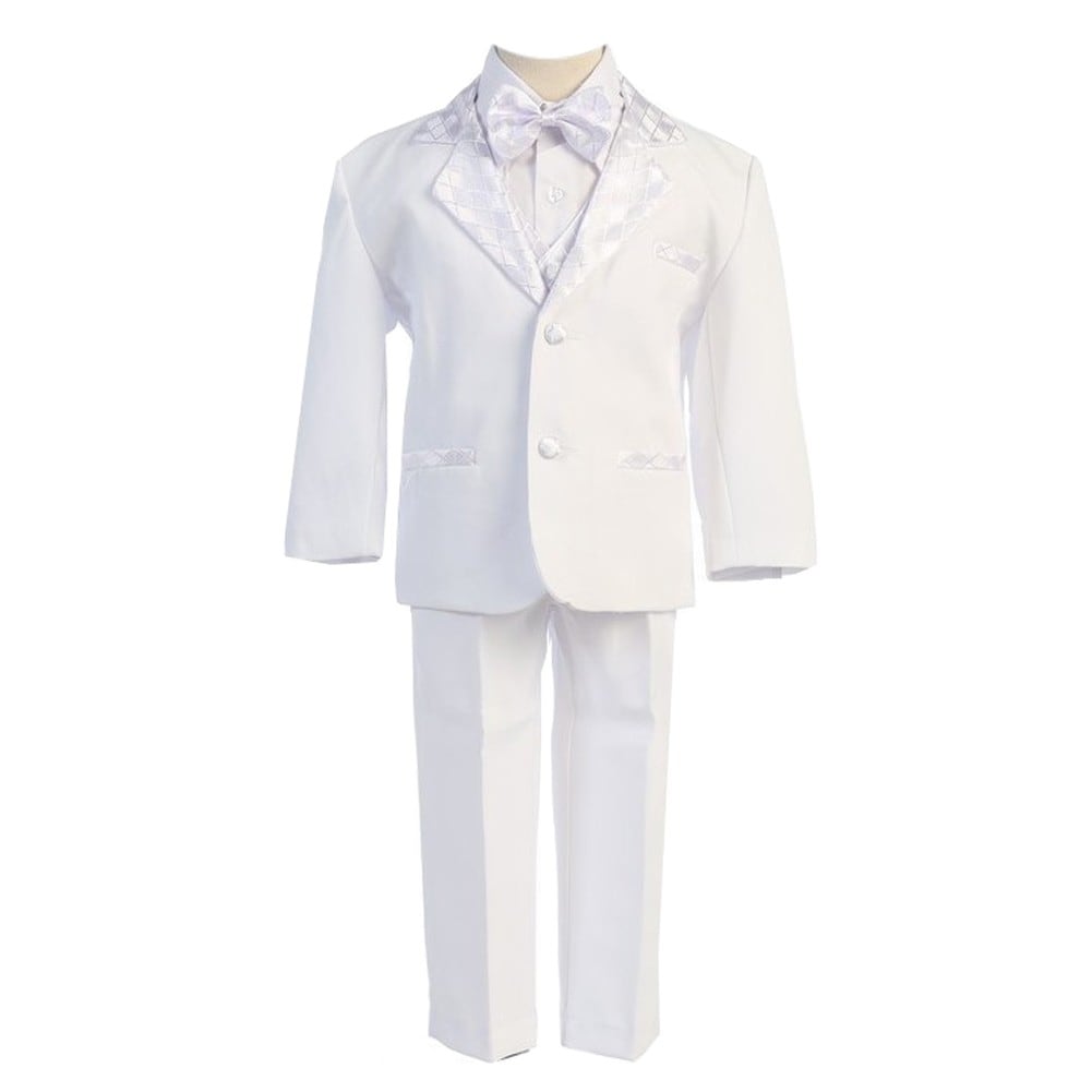 Angels Garment White 5 Piece Angel Vest Tuxedo Baptism Set Boys 3M-4T