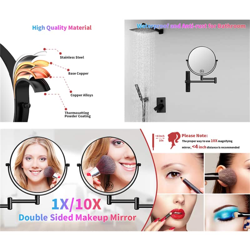 8" 1x/10x Magnifying Double Sided Wall Mounted Makeup Mirror