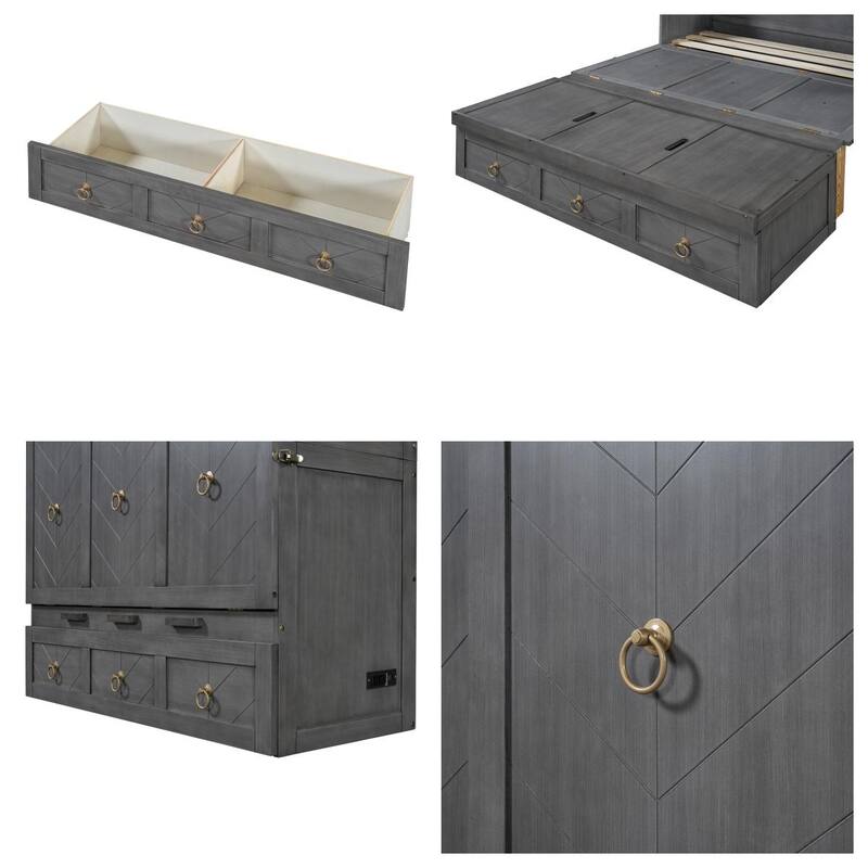 Full Size Wood Murphy Bed with USB Port Module and Drawer