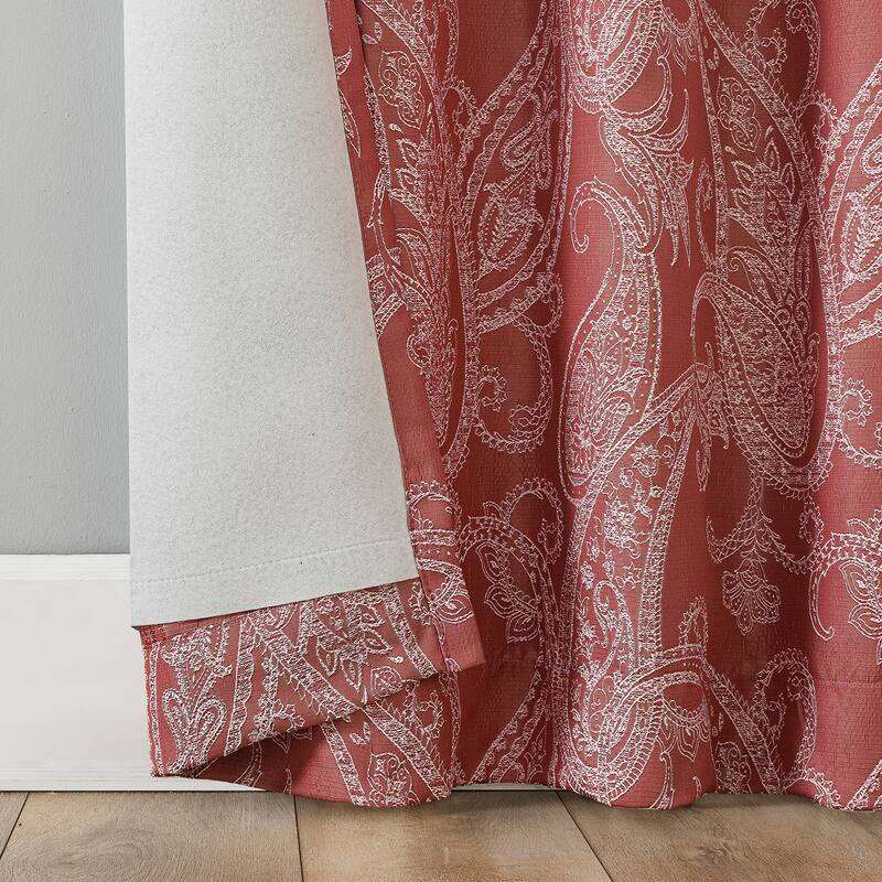 Sun Zero Pedra Paisley Embroidery Total Blackout Back Tab 1-Piece Curtain Panel, Single Panel