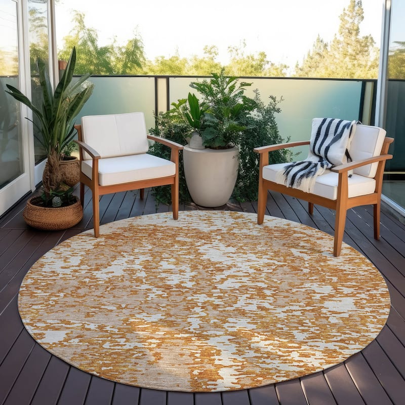Machine Washable Indoor/ Outdoor Abstract Pixels Chantille Rug - Copper - 8' x 8'