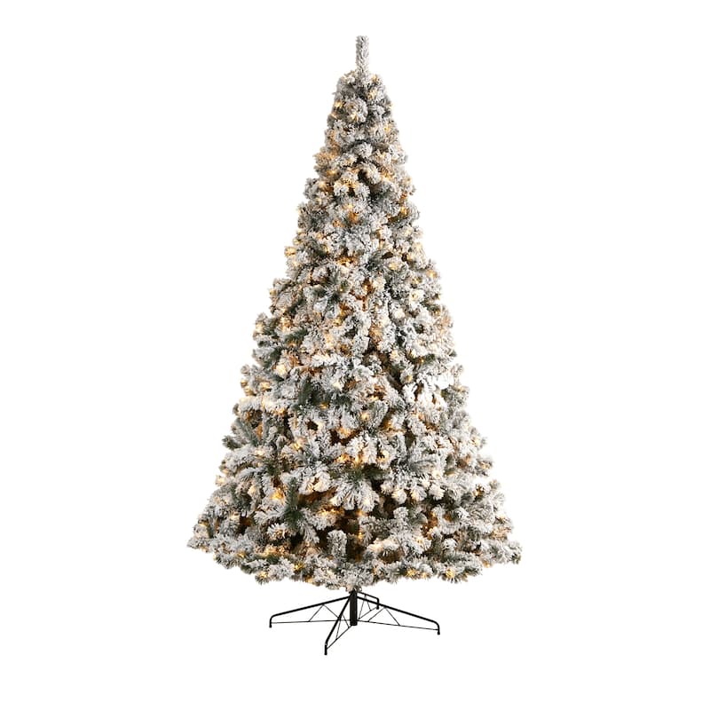 10' Pre-Lit Flocked West Virginia Fir Artificial Christmas Tree, Warm Clear LED Lights - over-10-feet