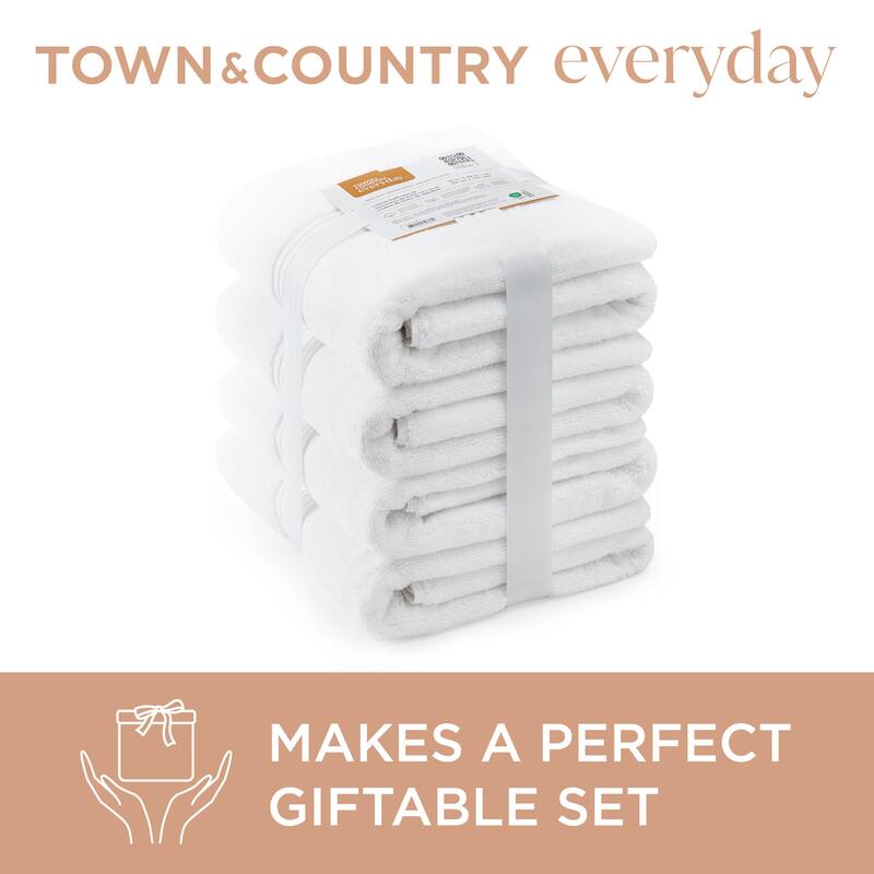 TOWN & COUNTRY EVERYDAY 4-Piece Solid Dobby Border Bath Towel Set - 30"x58"