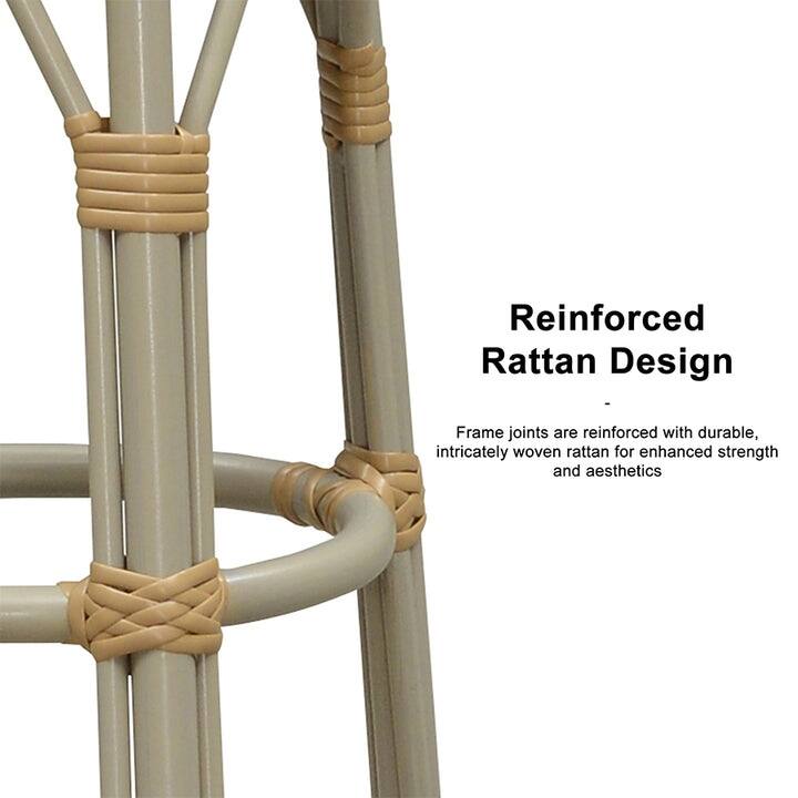 PURPLE LEAF Patio Bar Stools Set of 2 Handwoven Wicker Bar Height Stool Modern Aluminum High Bar Chairs