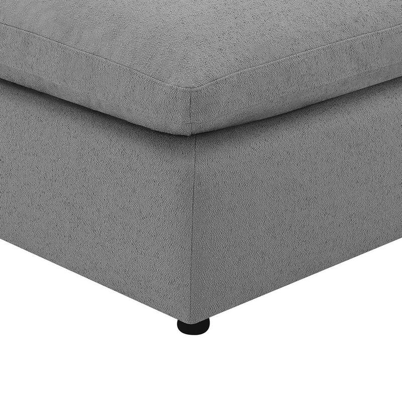 Allias Ottoman, Gray Boucle Fabric, Plush Foam Cushions, 44 Inch