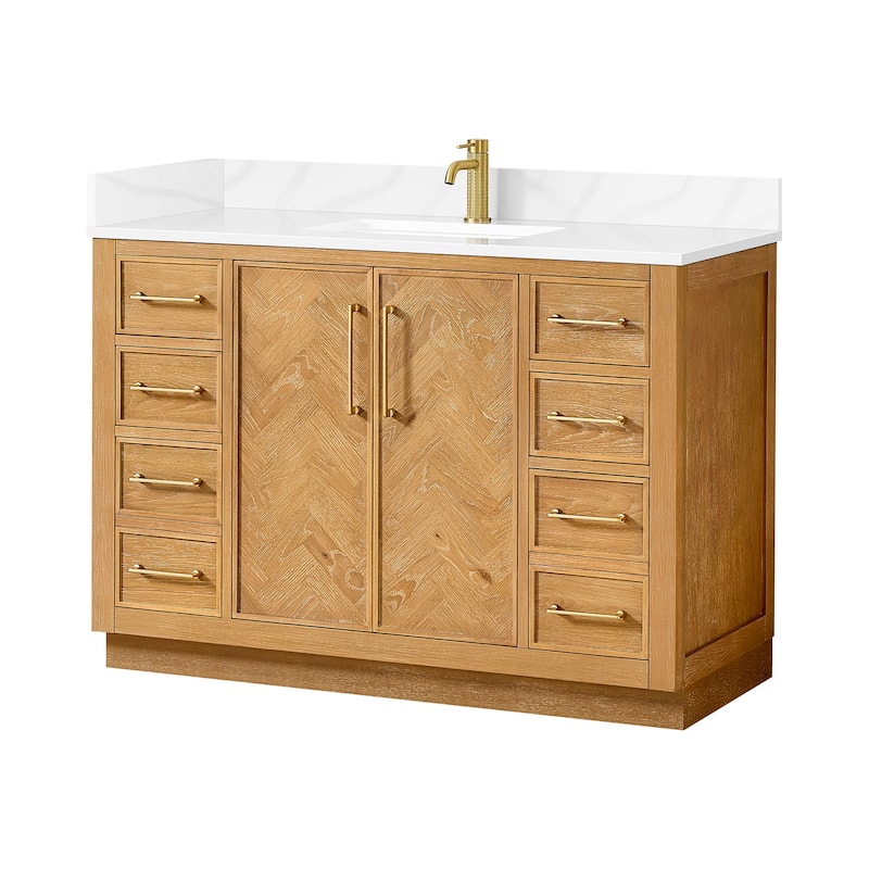 Jakarta Bath Vanity with Quartz Stone Top without Mirror - Oak Natural Brown - 48in.