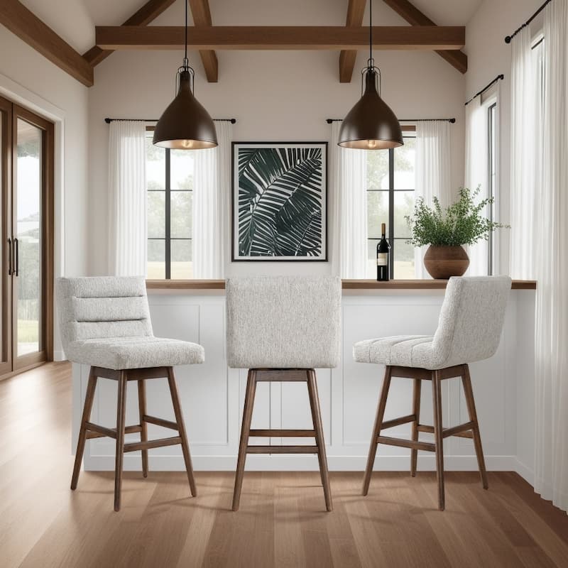 Elias Modern Swivel Bar Stool, Upholstered Counter Stool with Solid Wood Frame