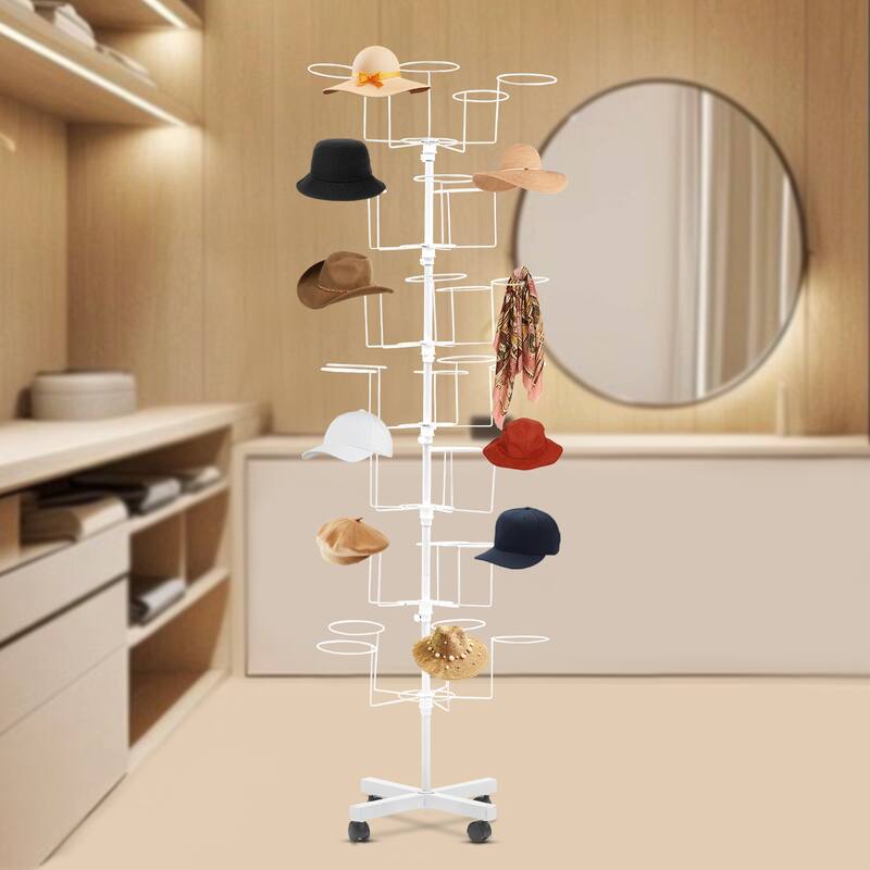 7 Tier Freestanding Cap Display Hat Rack Stand with 35 Hooks - 7-Layers - White