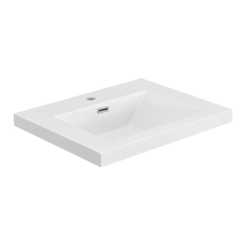 Integrated Resin Bathroom Sink, Modern Square Basin with Overflow, Seamless One-Piece Design - 24"