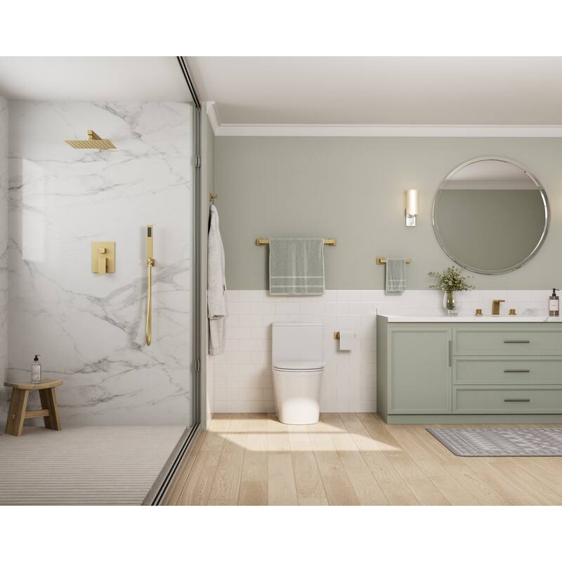 GRANDJOY 10" Rainfall Shower System with 4-Piece Bathroom Towel Bar Hardware Set Combo