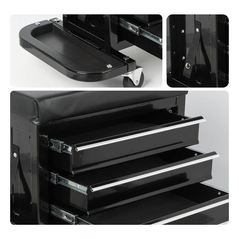 3-Drawer Tool Chest Rolling Mechanic Seat with Tool Trays