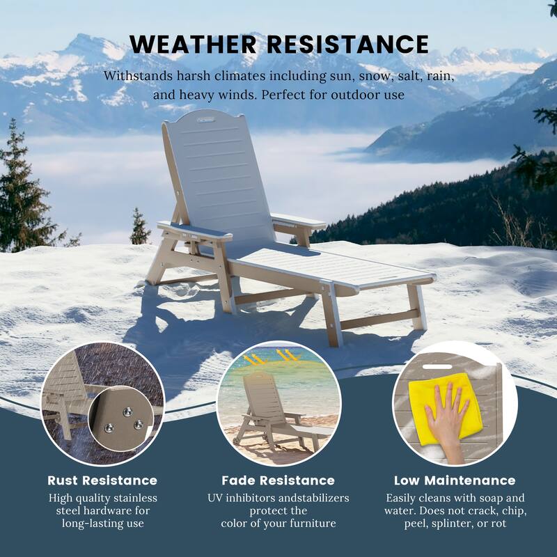 Brighton Outdoor 2-Piece Poly Reclining Chaise Set with Wheels & Cup Holder