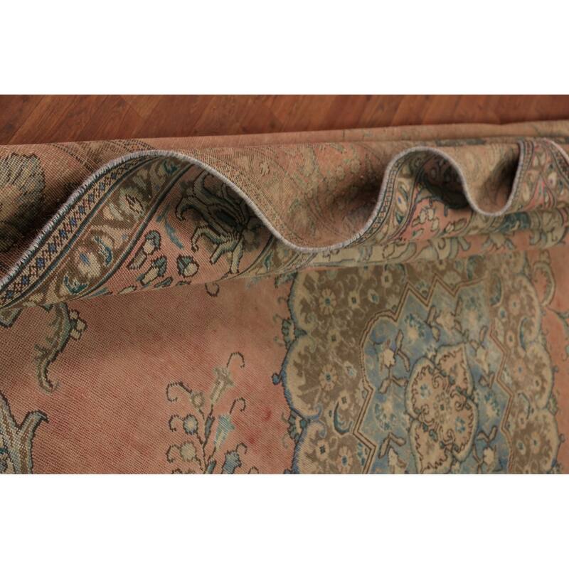 Geometric Tabriz Persian Area Rug Hand-Knotted Traditional Wool Carpet - 9'10"x 12'8"