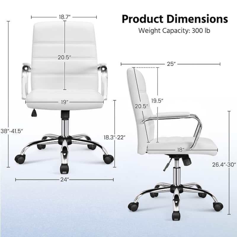 Yaheetech Adjustable Mid-Back Faux Leather Swivel Office Chair with Height-Adjustable Seat