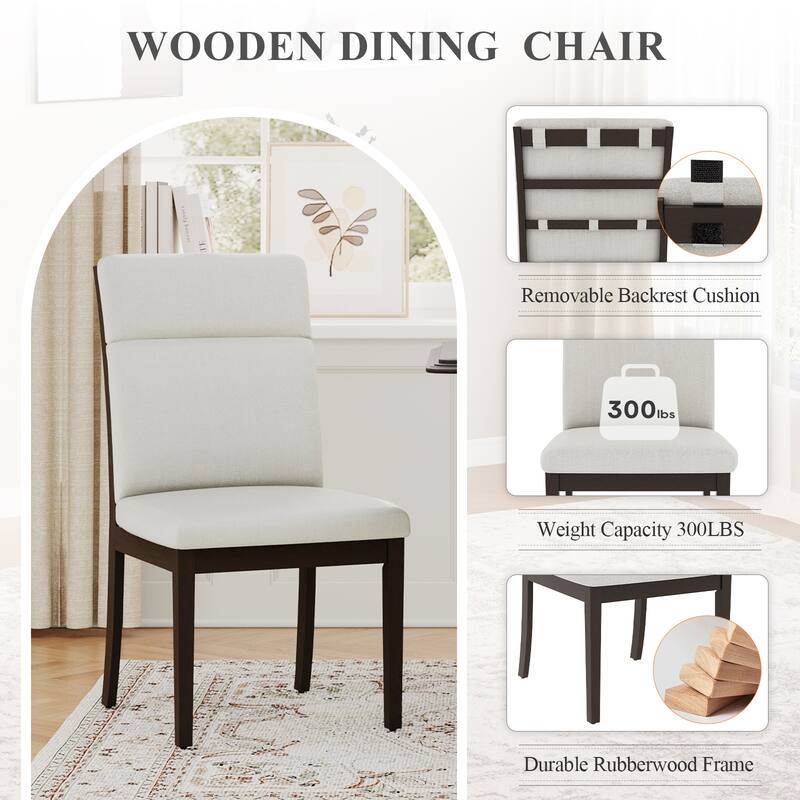 Ora Maison Farmhouse Ladder Back Dining Chairs Set of 2 - Wide Beige Seat, Solid Wood