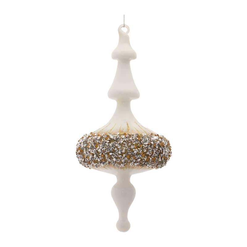 6ct White and Gold Finial Drop with Bead Christmas Ornaments 8.25"