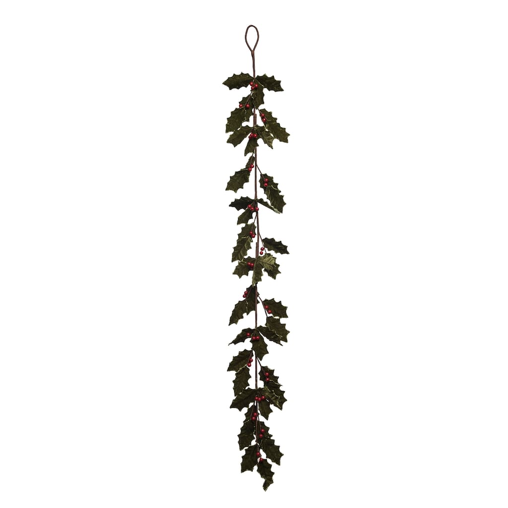 Transpac Fabric 59 in. Green Christmas Glow Holly Garland
