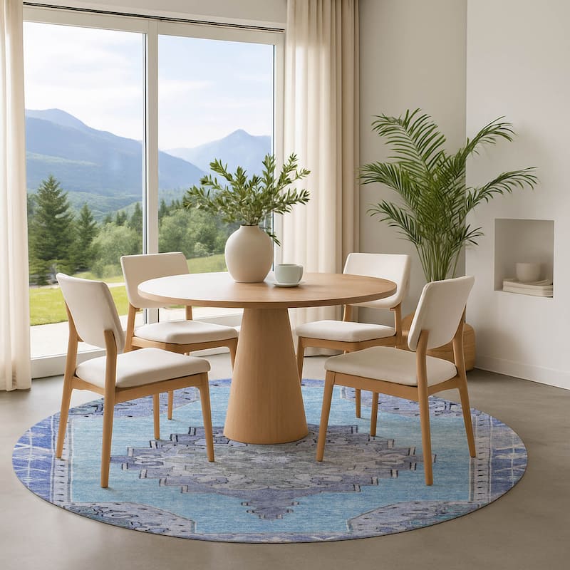 Premium Washable Super Soft Vintage Traditional Mayfield Rug - Blue - 8' x 8'