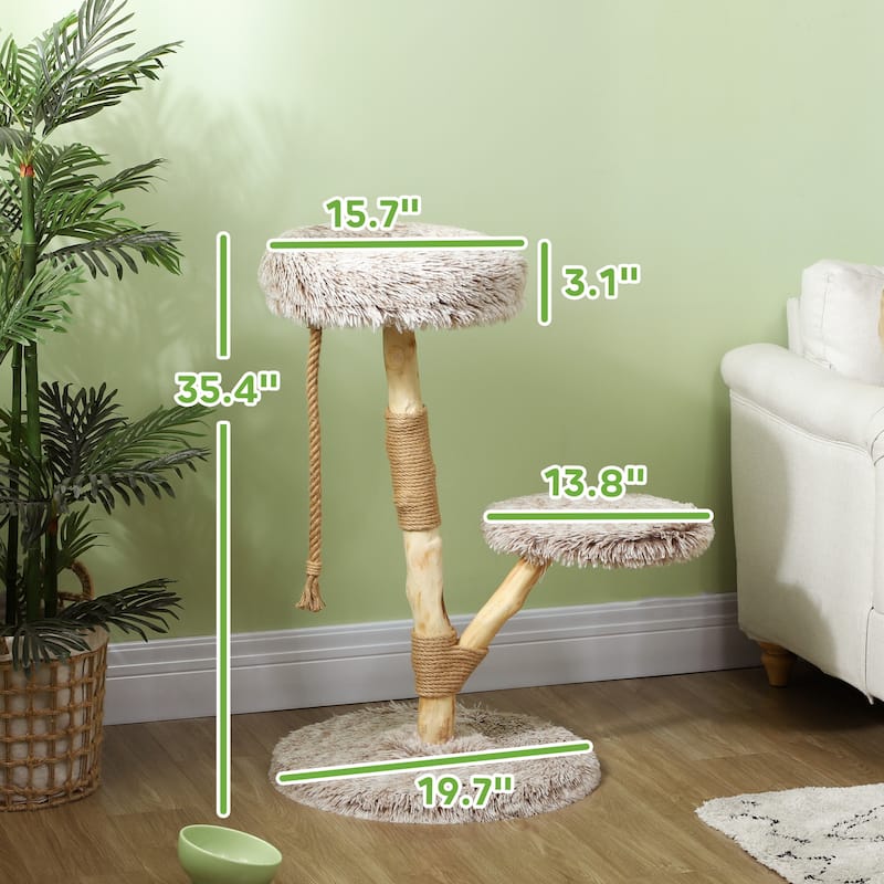 PawHut 35 Inch Moden Cat Tree Tower with Wooden Scratching Post, Brown