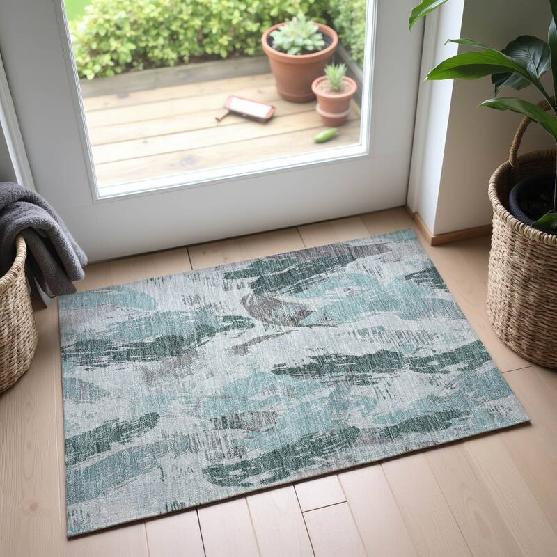 Premium Washable Super Soft Contemporary Strokes Mayfield Rug - Teal - 1'8" x 2'6"