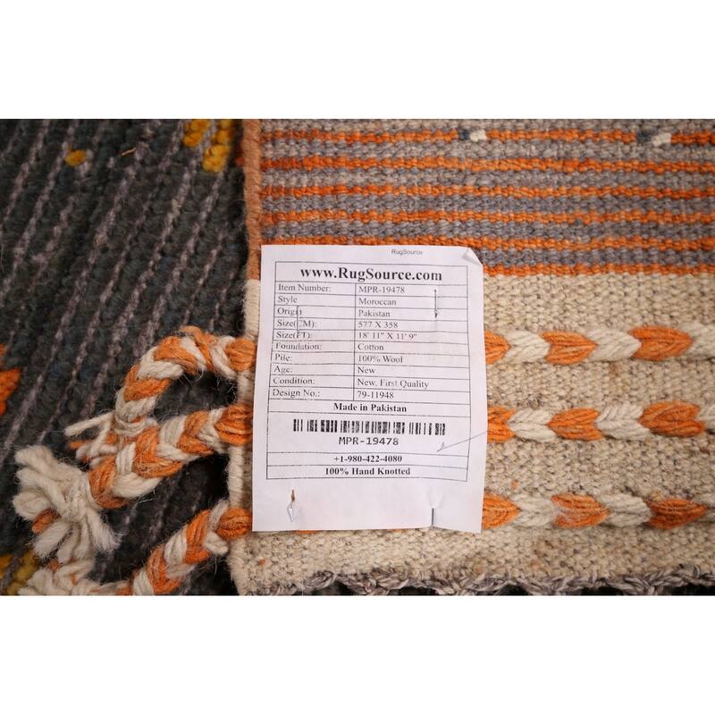 Striped Grey Moroccan Large Modern Area Rug Handmade Wool Carpet - 11'9"x 18'11"