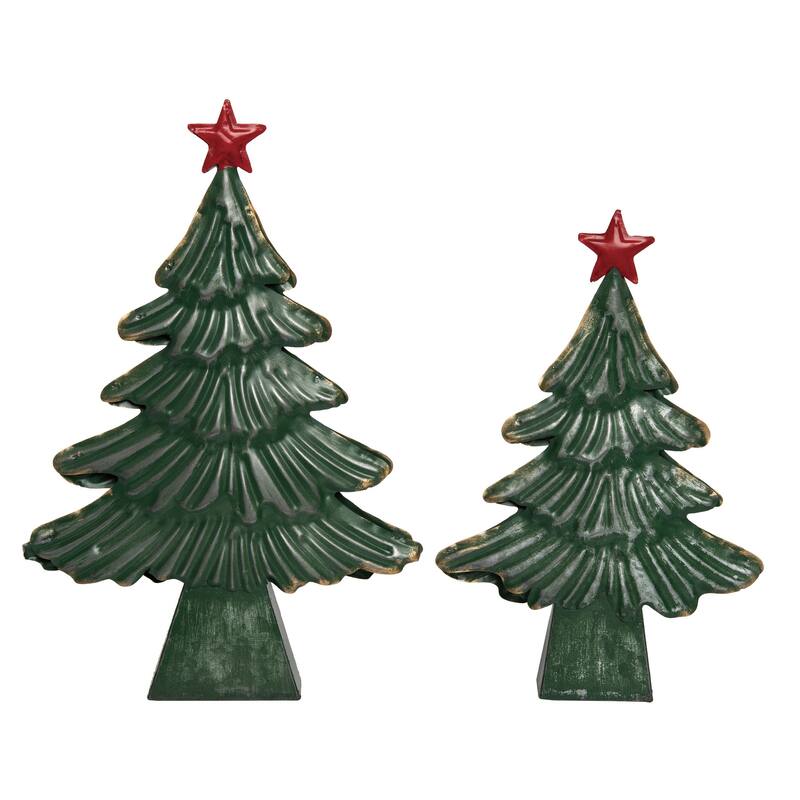 Transpac Metal 14.75 in. Green Christmas Rustic Tree Decor Set of 2