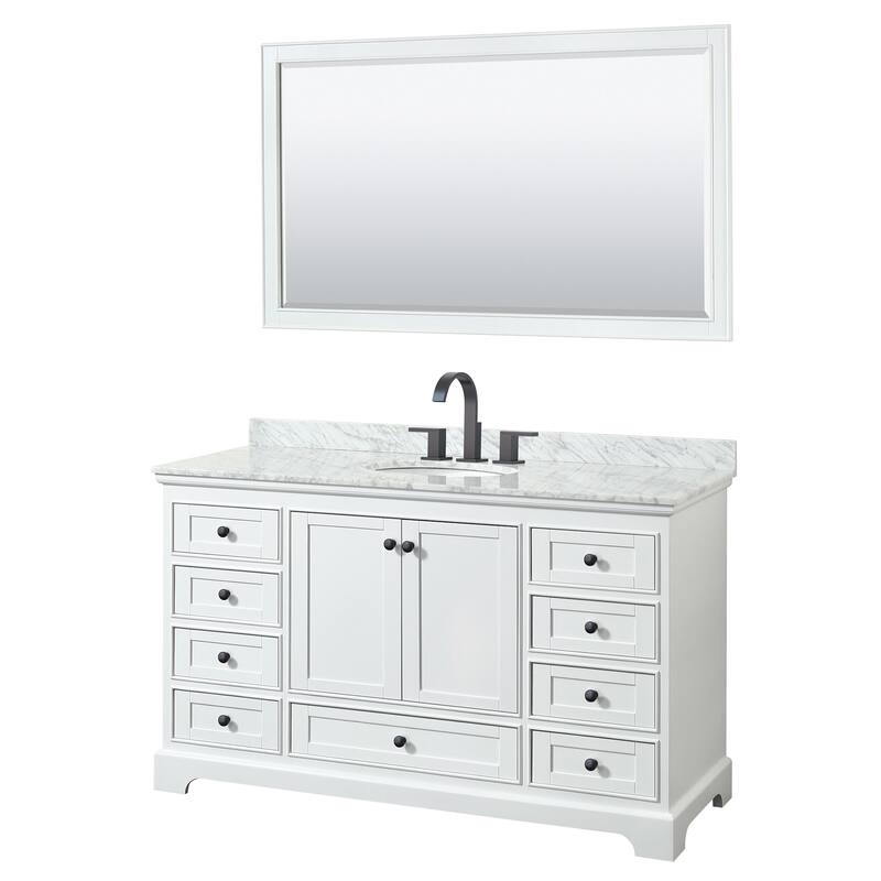 Wyndham Collection Deborah 60" Free Standing Single Vanity Set with - White / White Carrara Marble Top / Matte Black - Painted