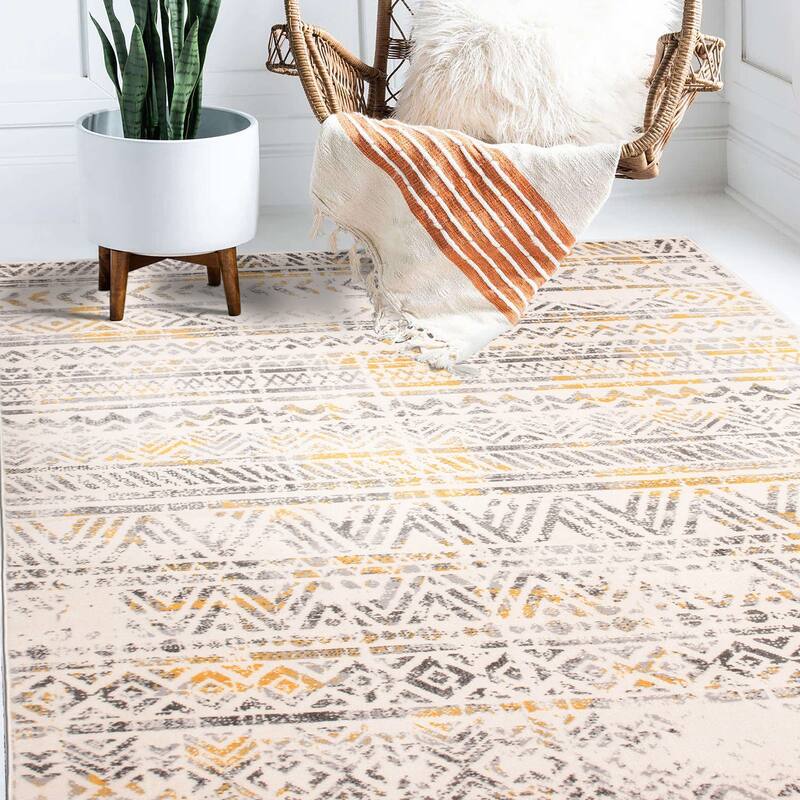 The Curated Nomad Midtown Geometric Distressed Bohemian Rug - 3'3" X 5' - Yellow