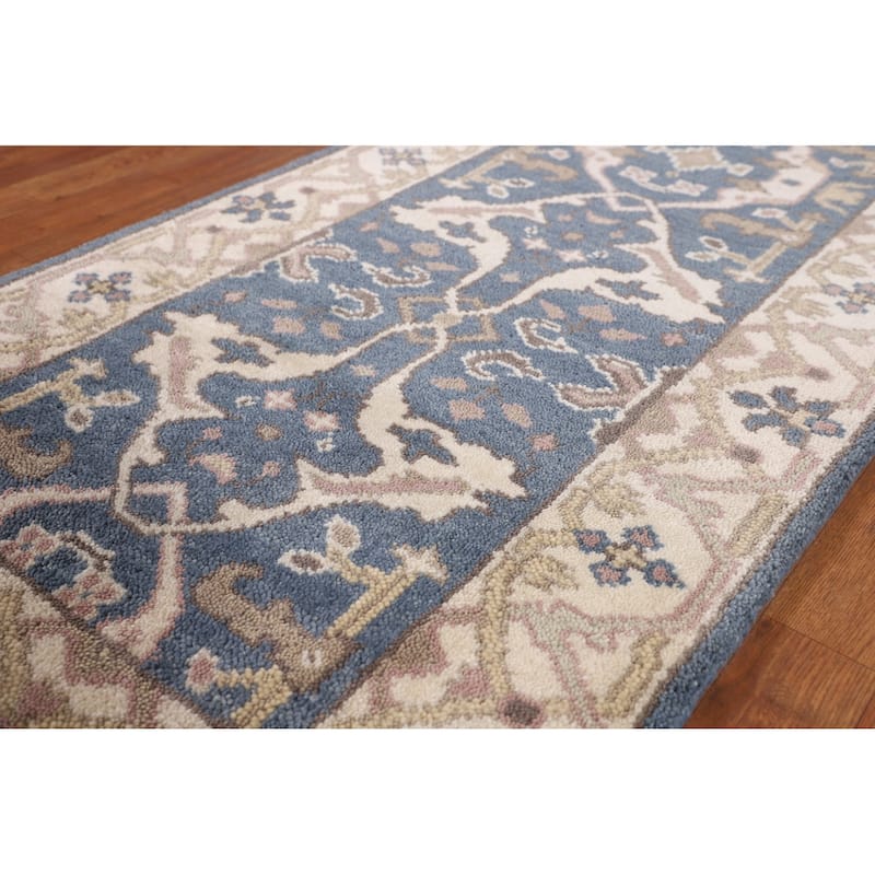 Blue & Ivory Oushak Oriental Runner Rug Handmade Wool Carpet - 2'9"x 7'9"