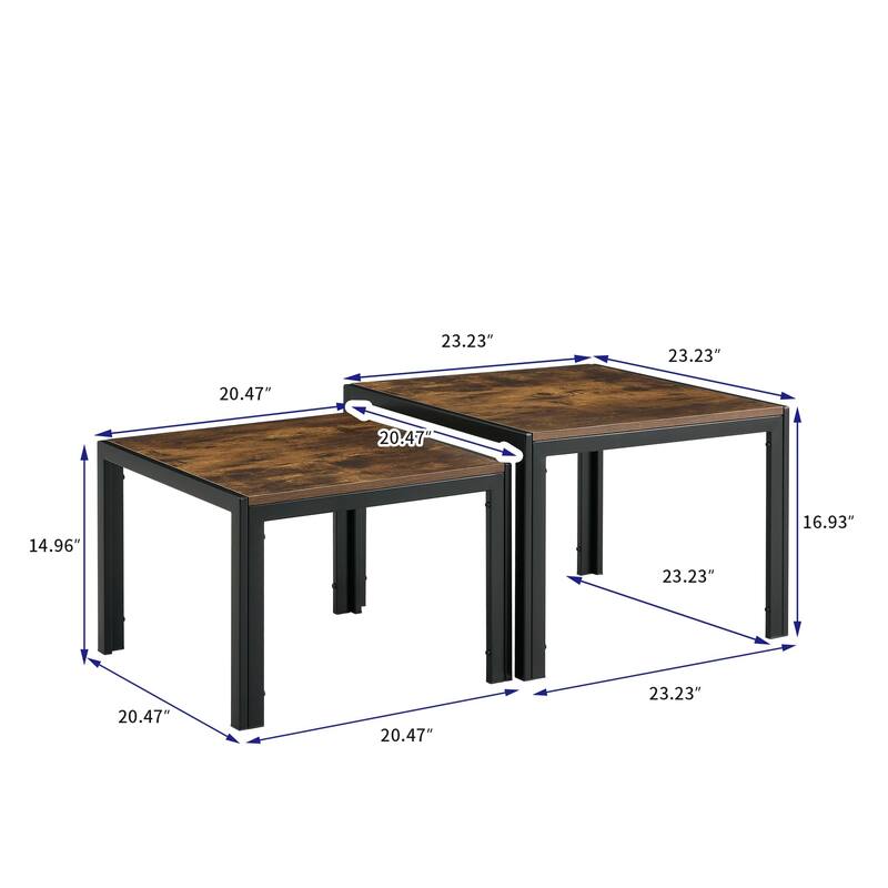 2 Piece Nesting Coffee Table Square Center Table Modern Stacking Table with Metal Frame End Table for Living Room,Bedroom