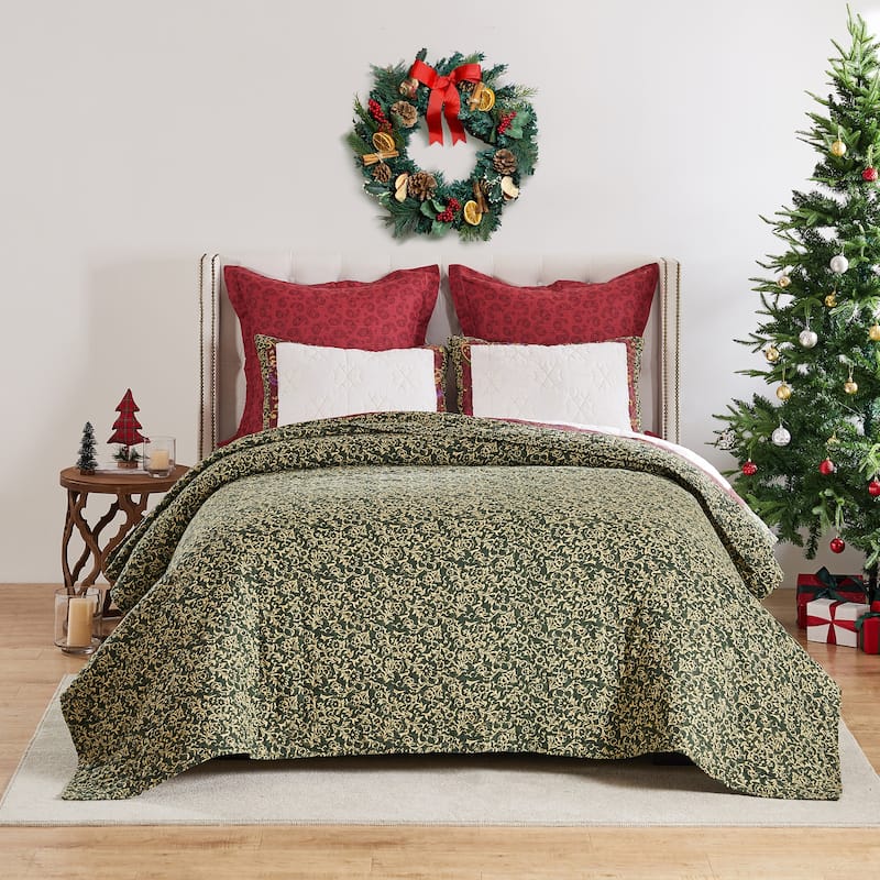Greenland Home Fashions Christmas Tree Patchwork Cotton Quilt Set