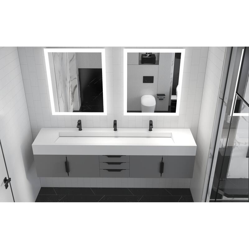 Nile 84" Wall Mounted Bathroom Vanity Set w/ White Top
