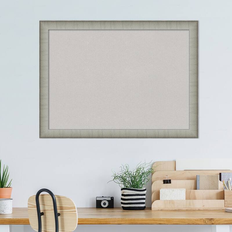 Elegant Brushed Pewter Narrow Framed Grey Corkboard Bulletin Board